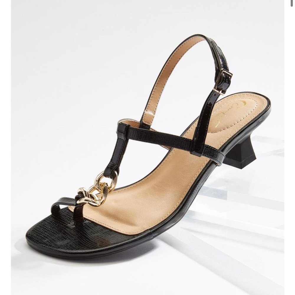 CATO TOE LOOP CHAIN HEELED SANDALS NEW-BLACK